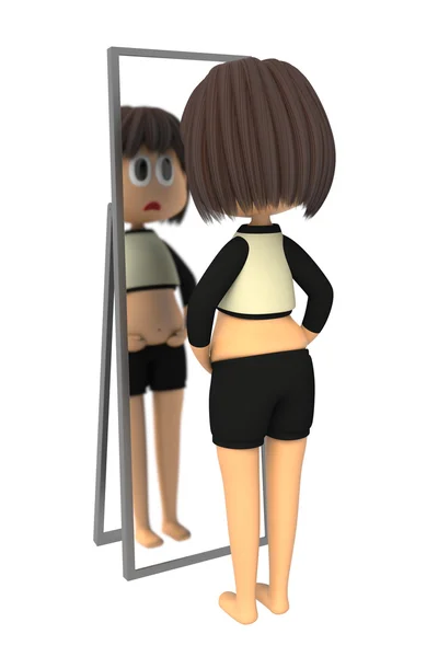 Ожирение женщин, чтобы проверить фигуру в зеркале — стоковое фото