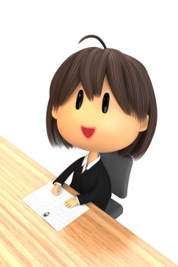 Woman of Recruit suit style is writing a resume clipart