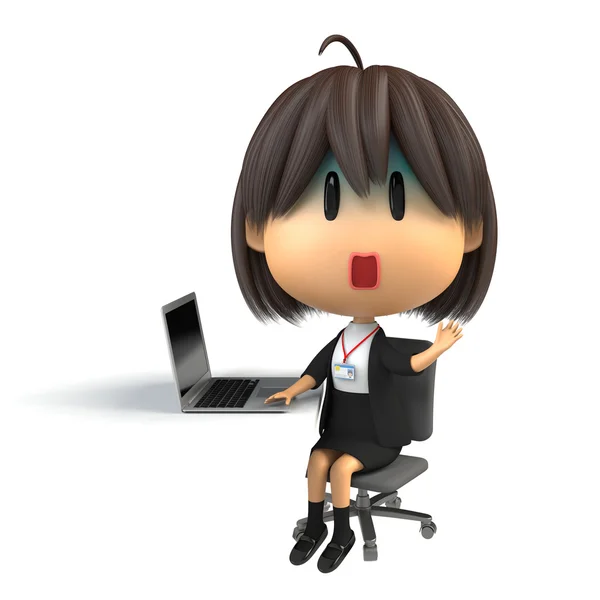 개인 컴퓨터 작업에서 창백한 여성 직원 — 스톡 사진