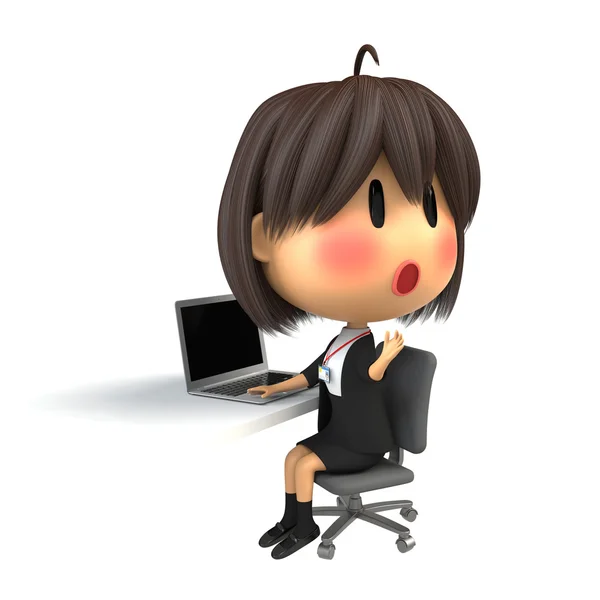 Женщины-сотрудники краснеют при работе с персональным компьютером — стоковое фото