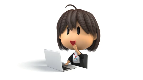 パソコン操作で笑顔の女性スタッフ — ストック写真