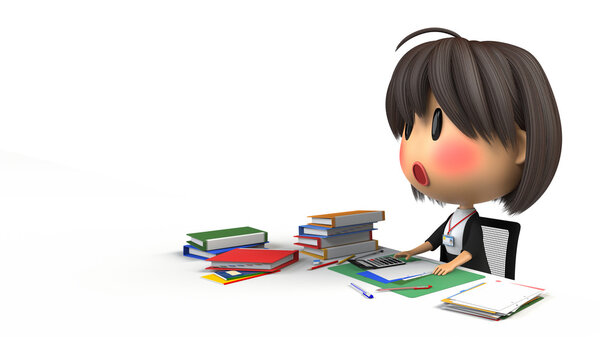 Female staff that blush in desk work