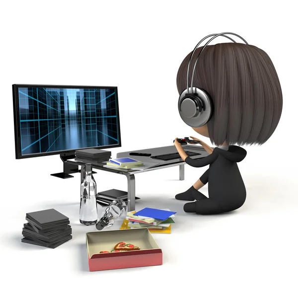 Bir kişinin arkasından dağınık odasında bir oyun oynuyor