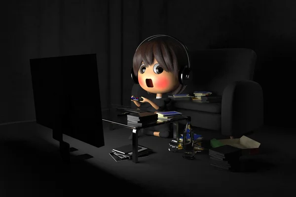Person who is blush playing a game in dark room — Stock Photo, Image