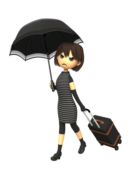 扛着一袋与阳伞的女人 — 图库照片