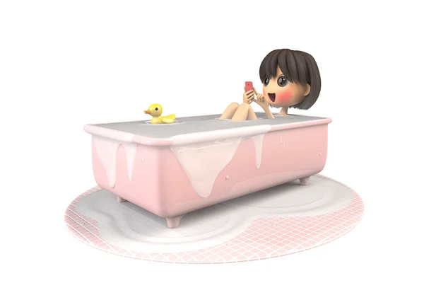 Women who use a smartphone while taking a bath — Stock Photo, Image