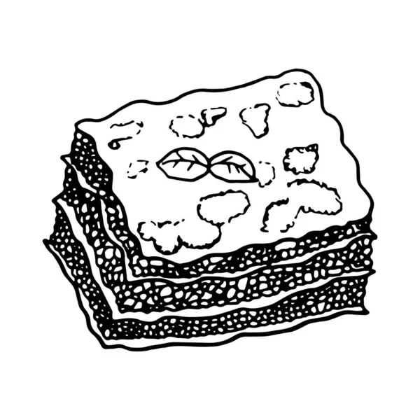 Lasagne Cucina Tradizionale Italiana Stile Schizzo Disegnato Mano Illustrazione Vettoriale — Vettoriale Stock