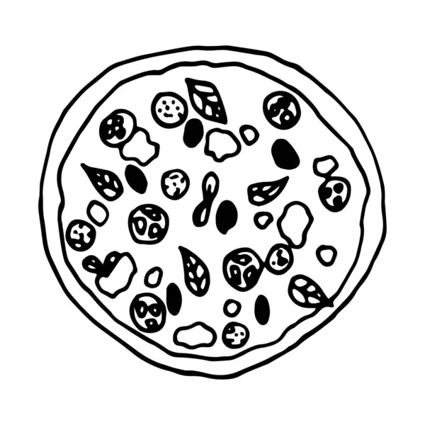 Pizza Comida Tradicional Italiana Estilo Esboço Desenhado Mão Ilustração Vetorial — Vetor de Stock