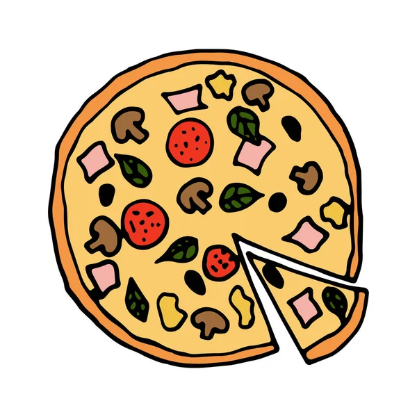 Pizza Italiana Comida Tradicional Dibujo Dibujado Mano Ilustración Colorida Vectorial — Vector de stock