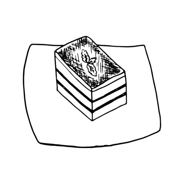 Тирамису Итальянские Традиционные Блюда Ручной Рисунок Векторная Иллюстрация Белом Фоне — стоковый вектор