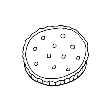 Vektör eli kiş çekti. Fransız mutfağı. Menü kafe, bistro, restoran, fırın, etiket ve paketleme için tasarım elemanı. Beyaz bir arkaplanda resim.