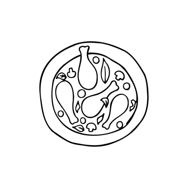 プレート上面にベクトル手描きのCoq Vin フランス料理 メニューカフェ ビストロ レストラン ラベルやパッケージのためのデザインスケッチ要素 白地のイラスト — ストックベクタ