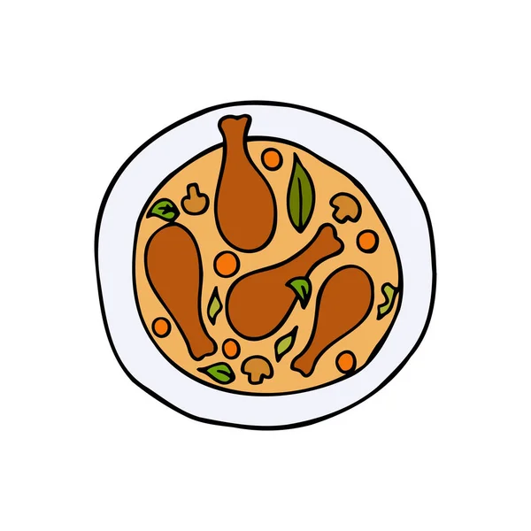 Vector Mão Desenhado Coq Vin Placa Vista Superior Prato Cozinha —  Vetores de Stock