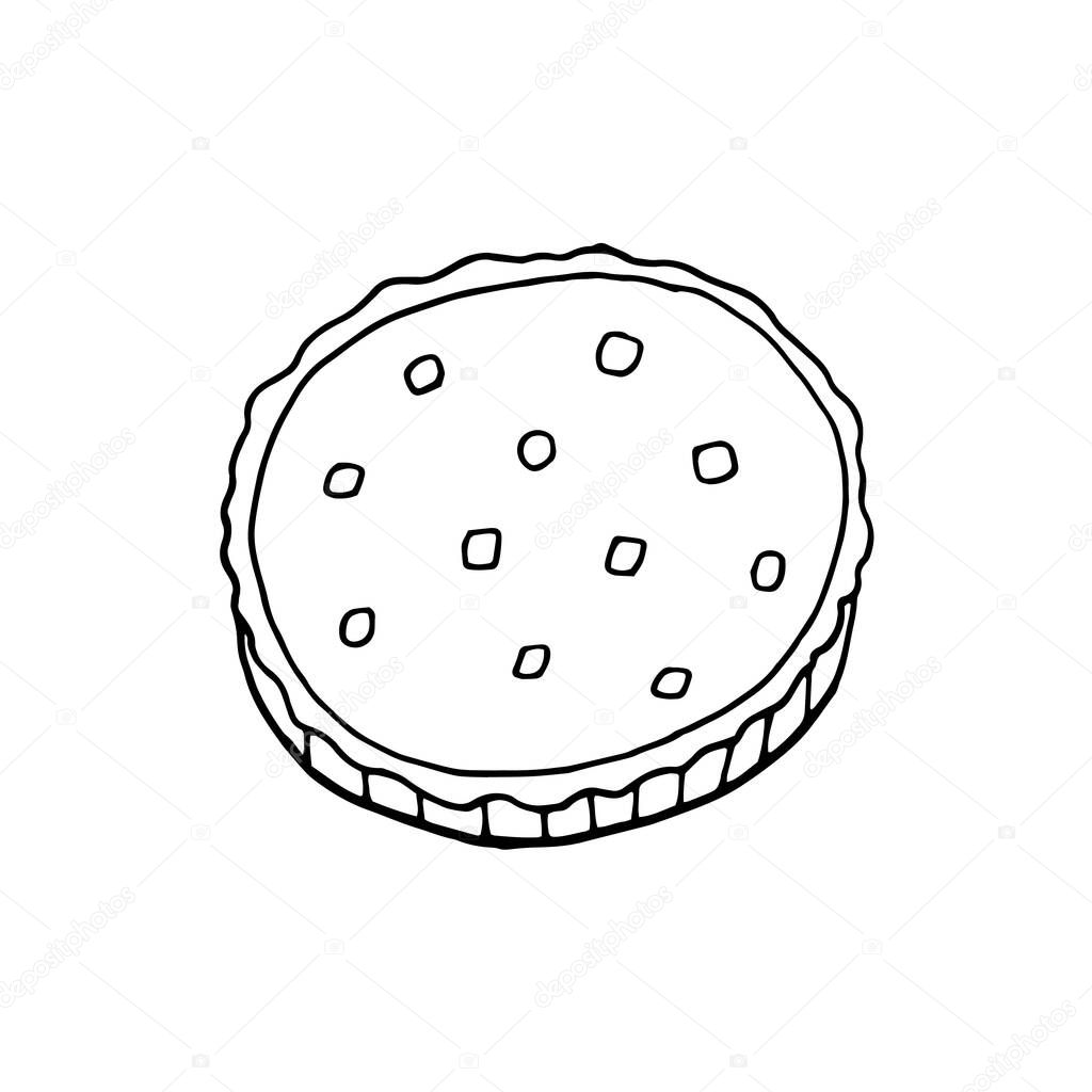 Vector hand drawn quiche. French cuisine dish. Design sketch element for menu cafe, bistro, restaurant, bakery, label and packaging. Illustration on a white background.