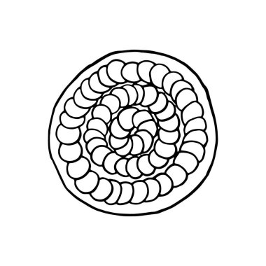 Üst tabaka görünümü üzerine ratatouille çizilmiş vektör el. Fransız mutfağı. Menü kafe, bistro, restoran, fırın, etiket ve paketleme için tasarım elemanı. Beyaz bir arkaplanda resim.