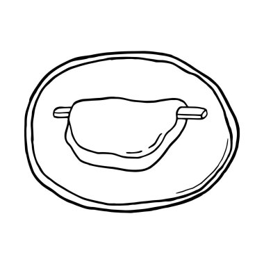 Vektör el karalama hanabira mochi. Japon pirinç tatlısı. Menü kafe, restoran, etiket ve paketleme için tasarım elemanı. Beyaz bir arkaplanda resim.