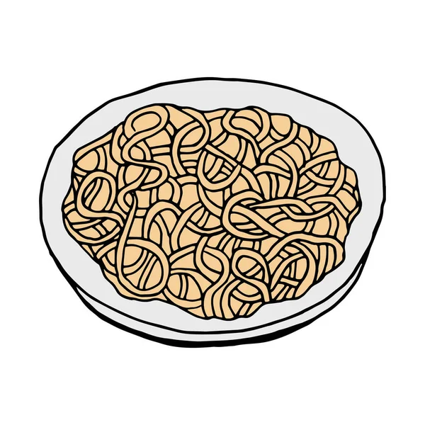 Vector Mão Desenhada Doodle Soba Macarrão Prato Cozinha Japonesa Elemento — Vetor de Stock