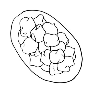 Vektör el çizimi susam pakora. Hint tatlısı. Menü kafe, restoran, etiket ve paketleme için tasarım elemanı. Beyaz bir arkaplanda resim.