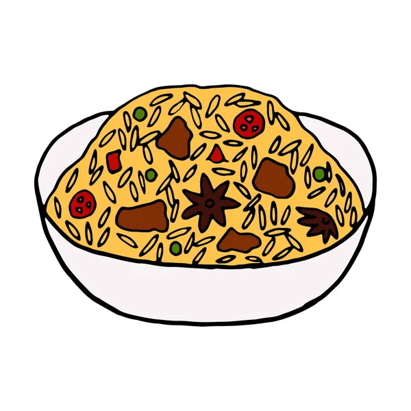 Vector Mão Desenhada Doodle Biryani Prato Cozinha Indiana Elemento Desenho — Vetor de Stock