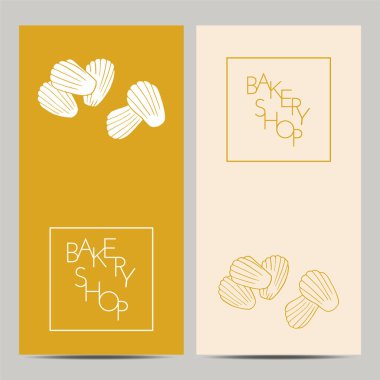 Madeleine 'in el çizimi pastane posteri. Menü kafe, bistro, restoran, fırın ve paketleme için tasarım öğesi. Vektör illüstrasyonu.