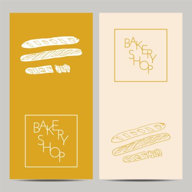 El çizimi fırın posteri ve baget ekmeği. Menü kafe, bistro, restoran, fırın ve paketleme için tasarım öğesi. Vektör illüstrasyonu.