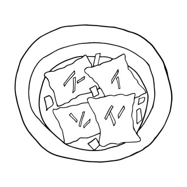 Vektör eli çizilmiş maultaschen. Alman mutfağı. Menü kafe, restoran, etiket ve paketleme için tasarım elemanı. Beyaz bir arkaplanda resim.