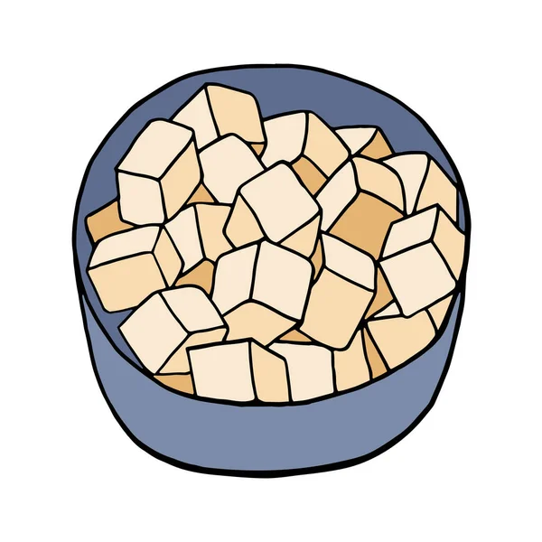 Tofu Garabato Dibujado Mano Plato Cocina China Elemento Boceto Diseño — Vector de stock