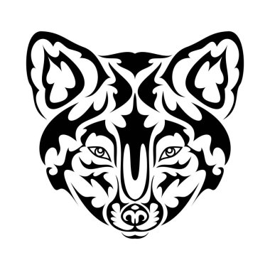 Bir tilkinin el çizimi soyut portresi. Dövme, logo, duvar dekorasyonu, tişört baskısı tasarımı veya giyimi için vektör stili çizim. Bu çizimi kumaş ya da tuval üzerinde yapmak güzel olurdu..