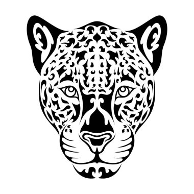 Hand drawn abstract portrait of leopard or jaguar. Vector stylized illustration for tattoo, logo, wall decor, T-shirt print design or outwear. This drawing would be nice to make on fabric or canvas.