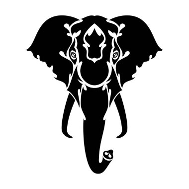 Dövme, logo, duvar dekorasyonu, tişört baskısı tasarımı ya da giysi için bir filin el çizimi portresi. Beyaz arkaplanda vektör biçimlendirilmiş illüstrasyon.