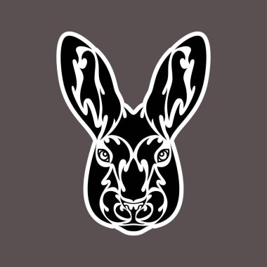 Bir tavşanın el yapımı soyut portresi. Çıkartma. Vektör biçimlendirmesi koyu arkaplanda izole edildi.