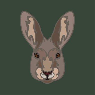 Hand-drawn abstract portrait of a hare for tattoo, logo, wall decor, T-shirt print design or outwear. Colorful vector stylized illustration on green background.