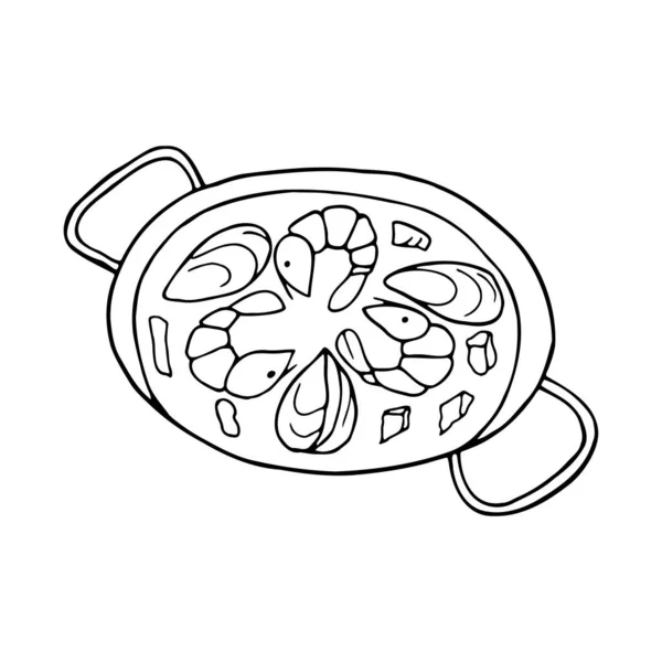 ベクトル手描きのパエリア スペイン料理 メニューカフェ ビストロ レストラン ラベルやパッケージのためのデザインスケッチ要素 白地のイラスト — ストックベクタ