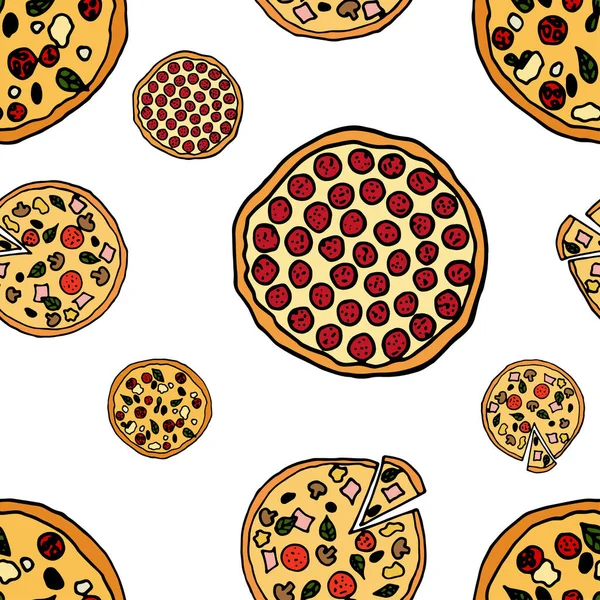 Patrón Sin Costuras Pizza Elemento Boceto Diseño Para Cafetería Menú — Vector de stock