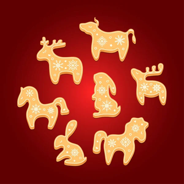 Set Galletas Jengibre Galletas Decorativas Navidad Ilustración Vectorial — Archivo Imágenes Vectoriales