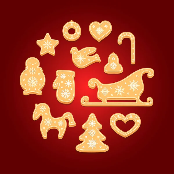 Набір Пряників Декоративне Різдвяне Печиво Векторні Ілюстрації — стоковий вектор