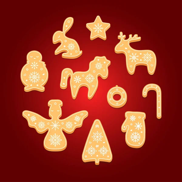 Set Gingerbread Cookies Decorative Christmas Biscuits Vector Illustration — Stock Vector