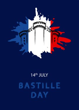 Fransa Ulusal Günü, 14 Temmuz. Bastille Günü. Kart, poster, el ilanı, baskı için şablon. Vektör illüstrasyonu.