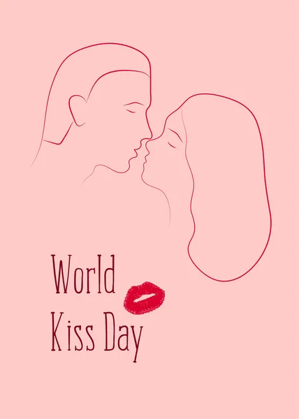 Csók Világnapja Csókolózó Szerető Pár Egy Férfi Egy Sablon Kártyához — Stock Vector