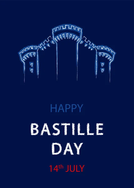 French National Day 14Th July Happy Bastille Day Template Card — Stock Vector