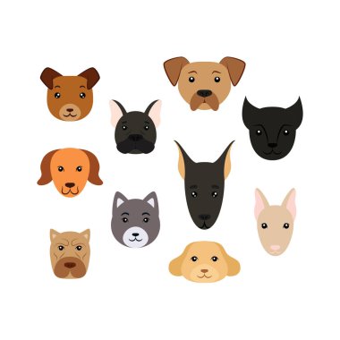 El yapımı köpek suratlı. Köpekler karalama yapar. Beyaz arkaplanda vektör renklendirmesi izole edildi. Tebrik kartları, posterler, el ilanları, elbise baskıları için dekorasyon.