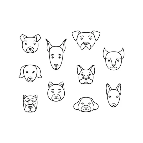 Hand Drawn Set Dog Face Dogs Doodle Style Vector Illustration — Stock Vector