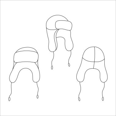 Kulak flapları tasarımı olan bir şapka. Kış vektör çizimi beyaz arkaplanda izole edildi.