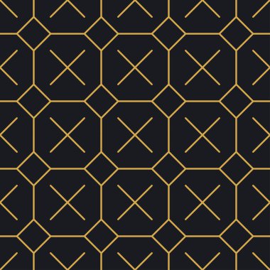Paketleme ve lüks ürünlerin tasarımı için soyut, dikişsiz geometrik, altın doğrusal desen. Duvar kağıdı, yüzey, web tasarımı, tekstil, dekor için vektör illüstrasyonu.