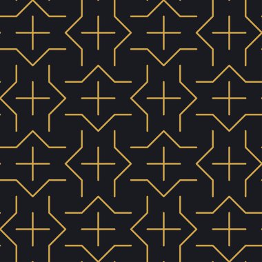 Paketleme ve lüks ürünlerin tasarımı için soyut, dikişsiz geometrik, altın doğrusal desen. Duvar kağıdı, yüzey, web tasarımı, tekstil, dekor için vektör illüstrasyonu.
