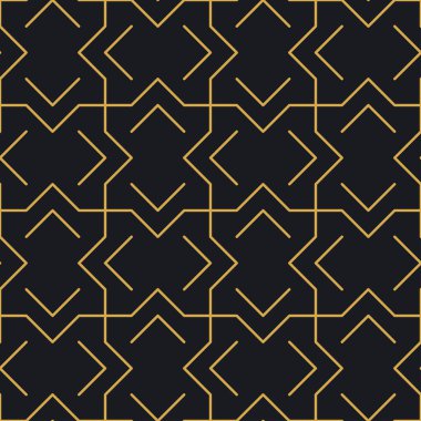 Paketleme ve lüks ürünlerin tasarımı için soyut, dikişsiz geometrik, altın doğrusal desen. Duvar kağıdı, yüzey, web tasarımı, tekstil, dekor için vektör illüstrasyonu.