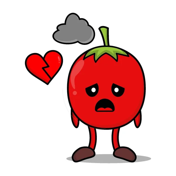 Cartoon Red Tomato Broken Heart — Stock Vector