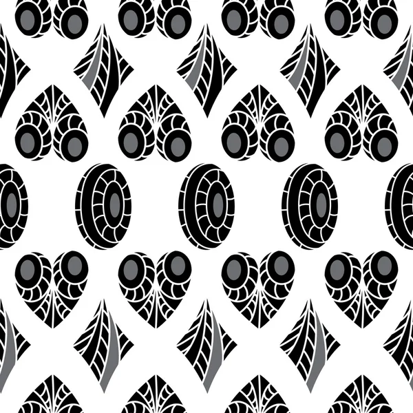 Motif géométrique abstrait sans couture noir avec des cœurs gris, ovale — Image vectorielle