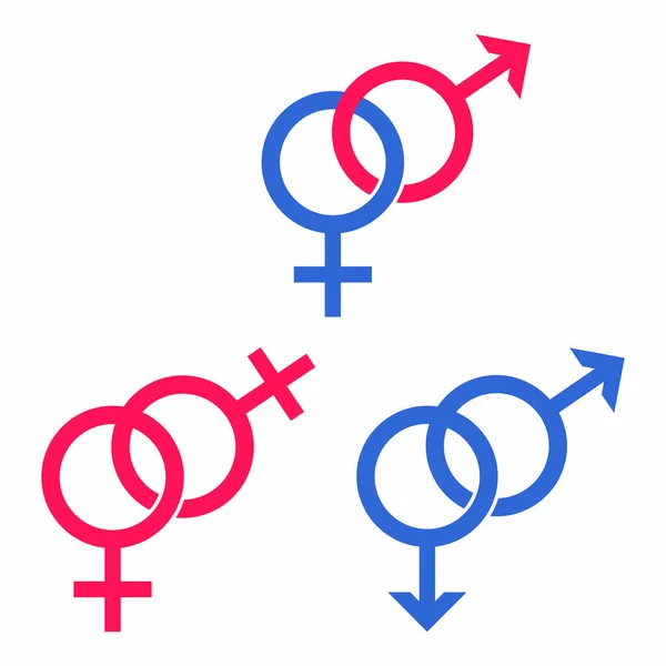 Розовые Синие Иконы Мужские Женские Символы Различных Комбинациях Гендерных Отношений — стоковый вектор