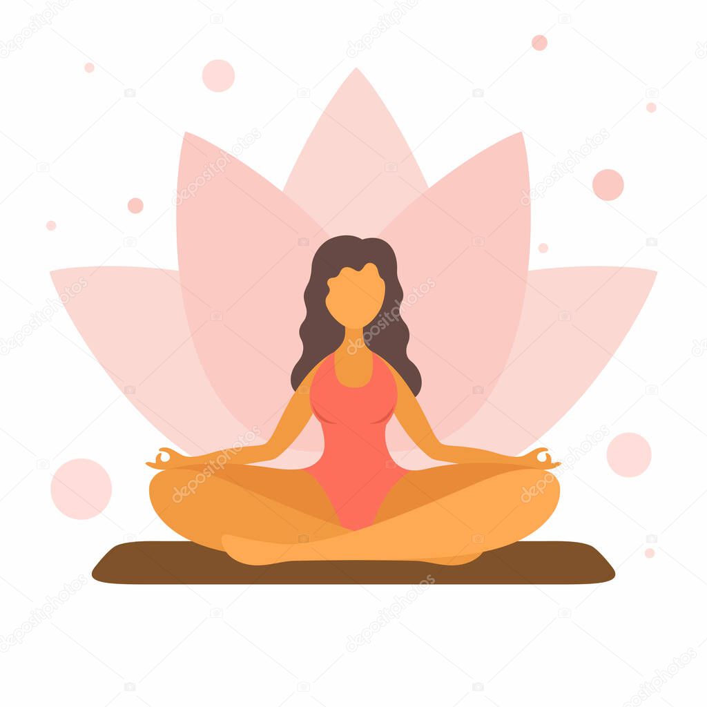 The girl does yoga-Lotus position.